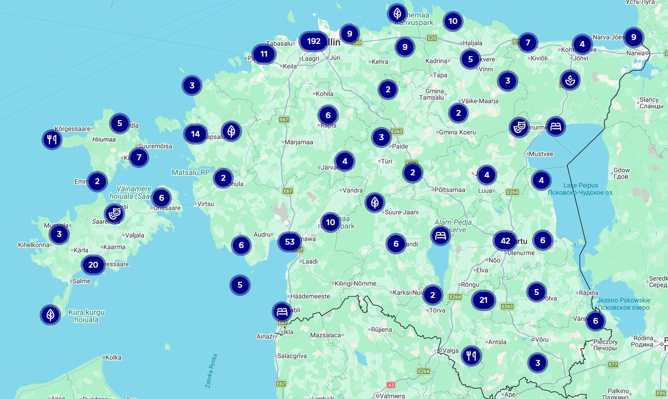 Mapa atrakcji Estonii
