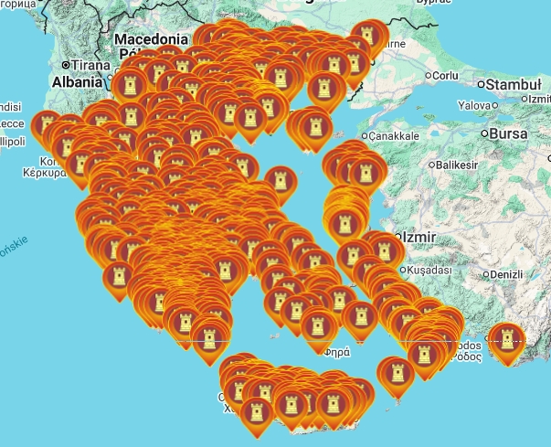 Mapa zamków Grecji Mapa zamków Grecji